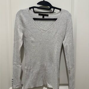 White House Black Market Light Gray V-Neck Sweater